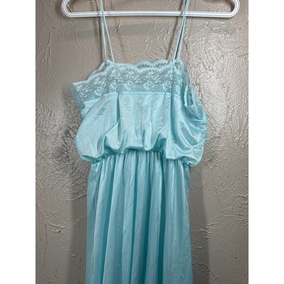 Flair Long Nightgown Satin Light Blue Lingerie Vintage Petite Small PS USA - Picture 3 of 6